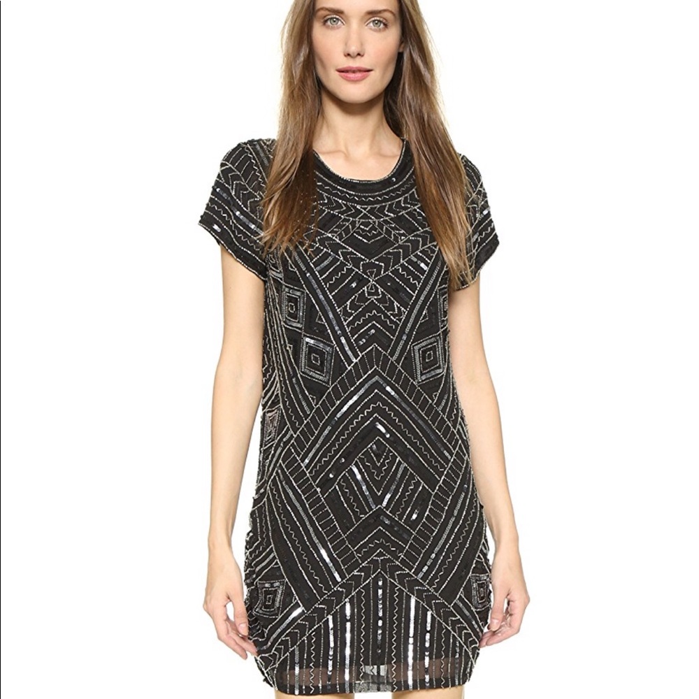 Parker Topaz Dress Bead + Sequin Dress Black Sz L